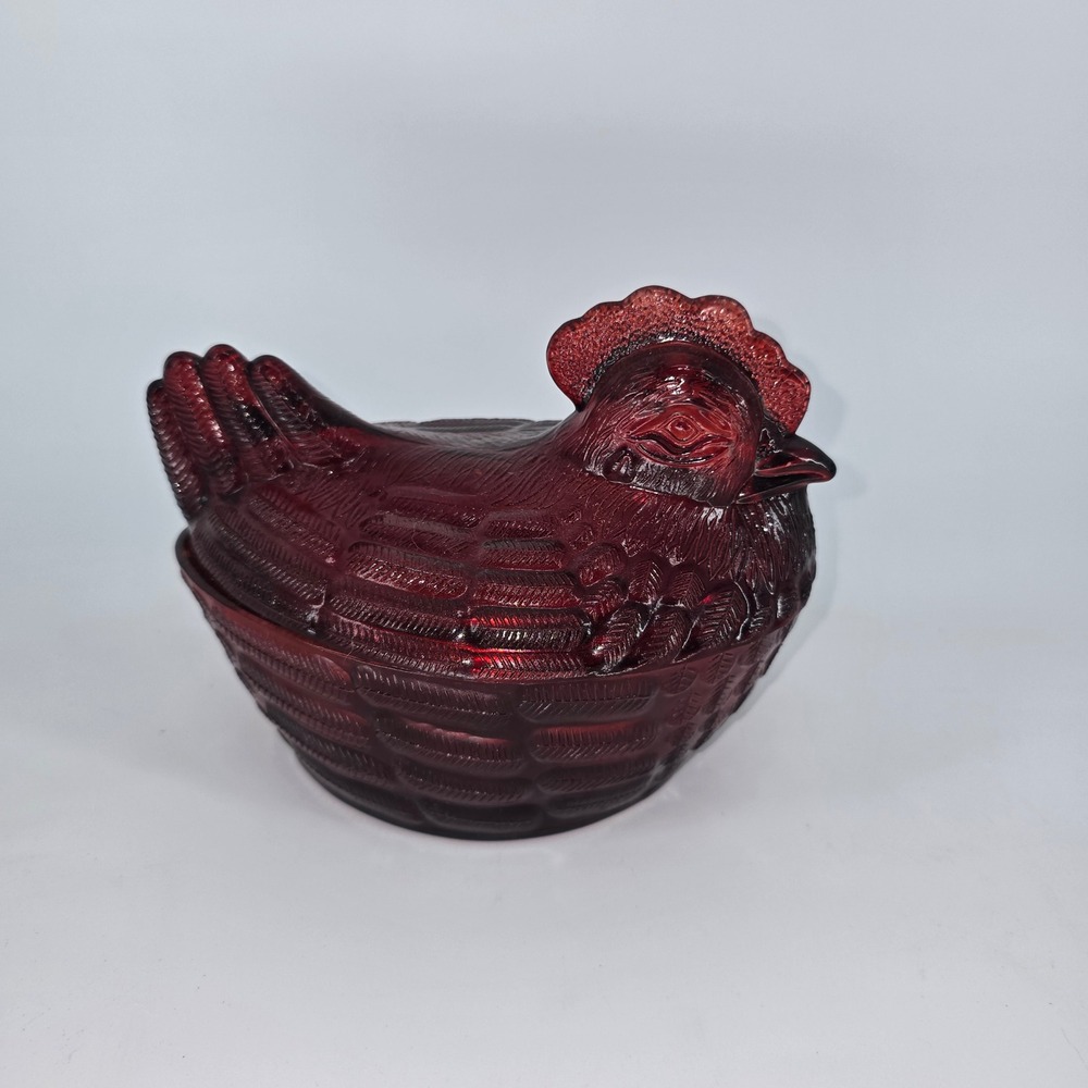 Cracker Barrel Ruby Red Glass Hen on Nest Candy Dish Farmhouse Chicken